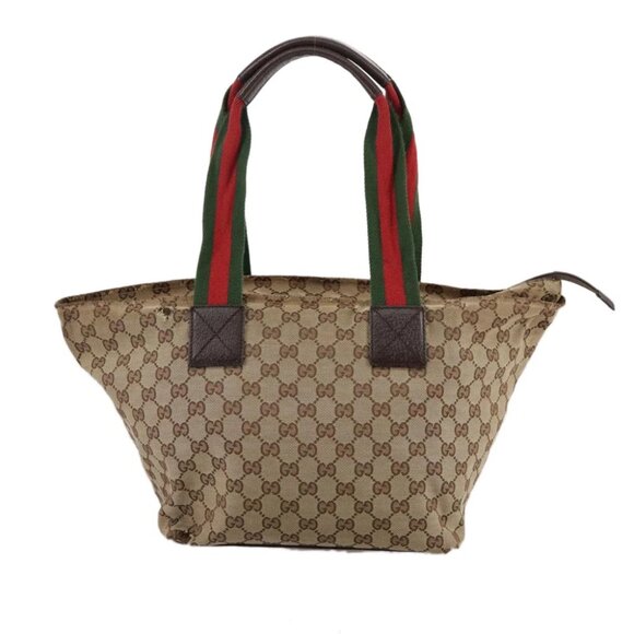 GUCCI GG Canvas Web Sherry Line Tote Bag Beige Silver 131230 Auth 108527 - Picture 4 of 15